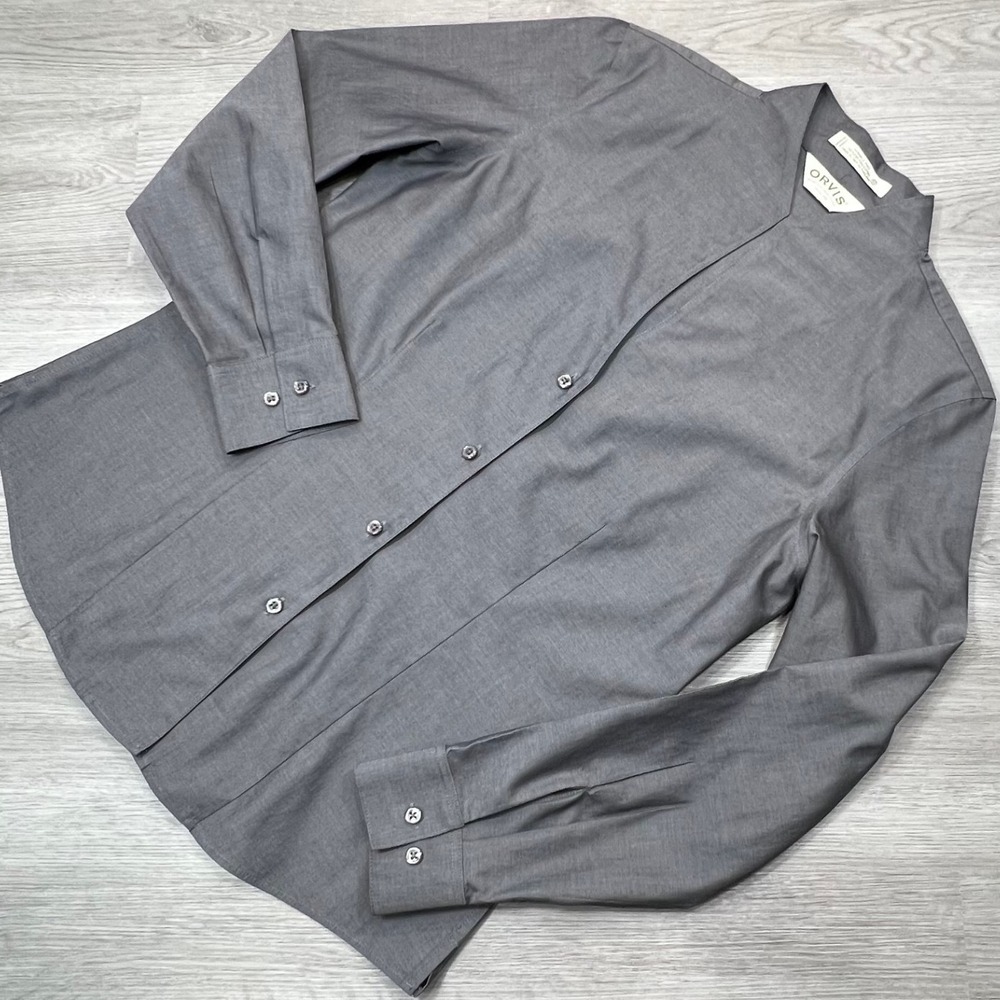 Orvis Womens Wrinkle Free Cotton Button Down Long Sleeve Shirt Size 10 Gray